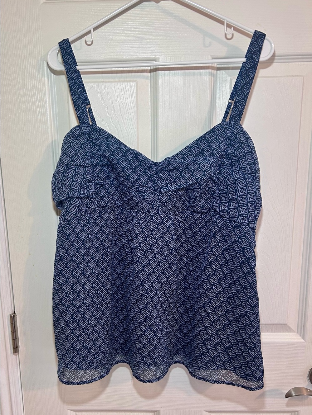 Hollister Blue Geometric Baby Doll Camisole Sweetheart cut Tank Sz XL